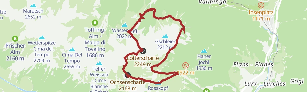 Route map: Over Lotterscharte joke to the Rosskopf